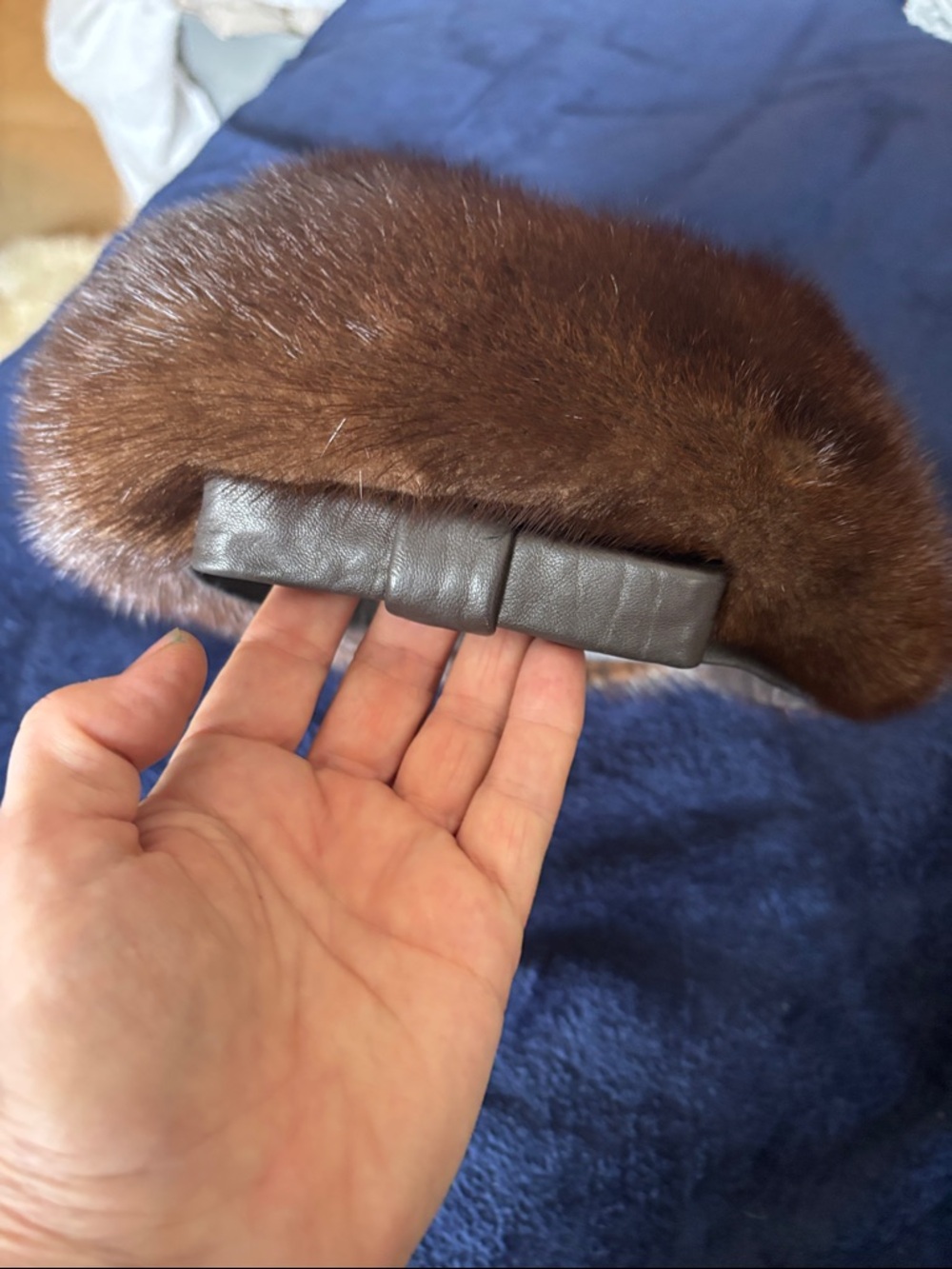 Marshall Field & Company Brown Mink Fur Headband with Leather Trim